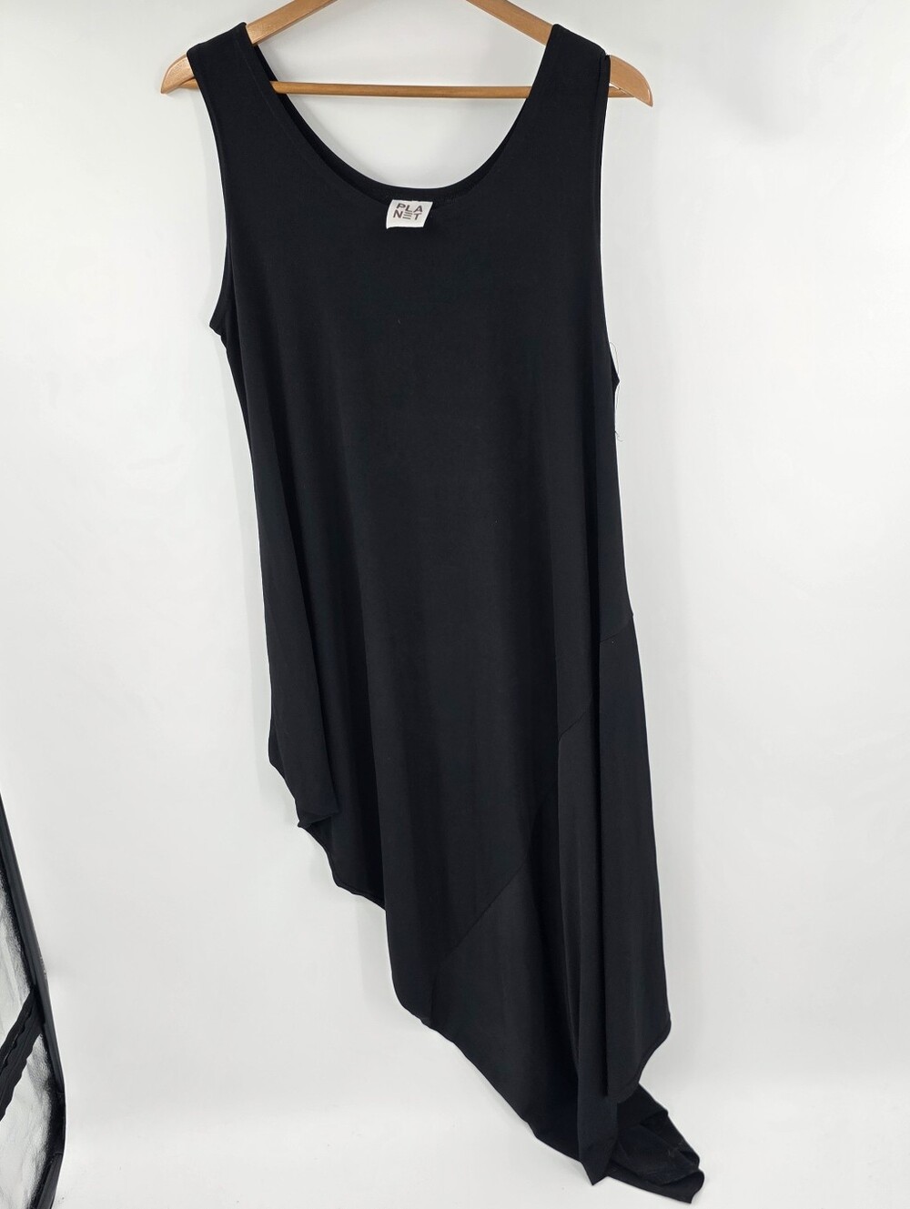 Planet By Lauren G Asymmetrical Black Dress Jersey Feel Size 1